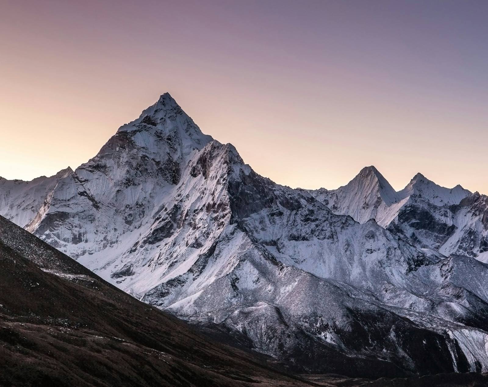 Snow covered Himalayan peak at sunset